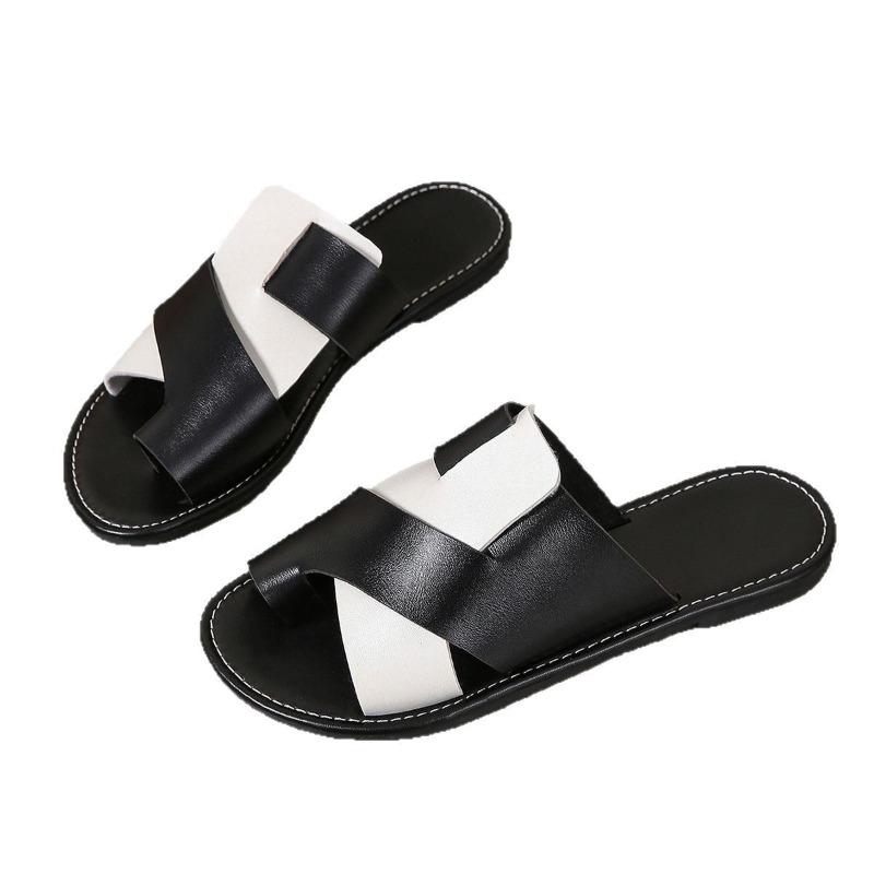 Women’s Colorblock Flat Slide Sandals, Large Size Open-Toe Casual Slip-Ons