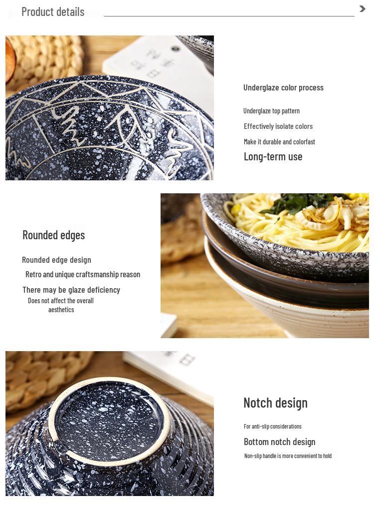 Japanese Ceramic Ramen Bowl Set: Large Retro Conical Hat Design Soup & Noodle Bowl with Plate