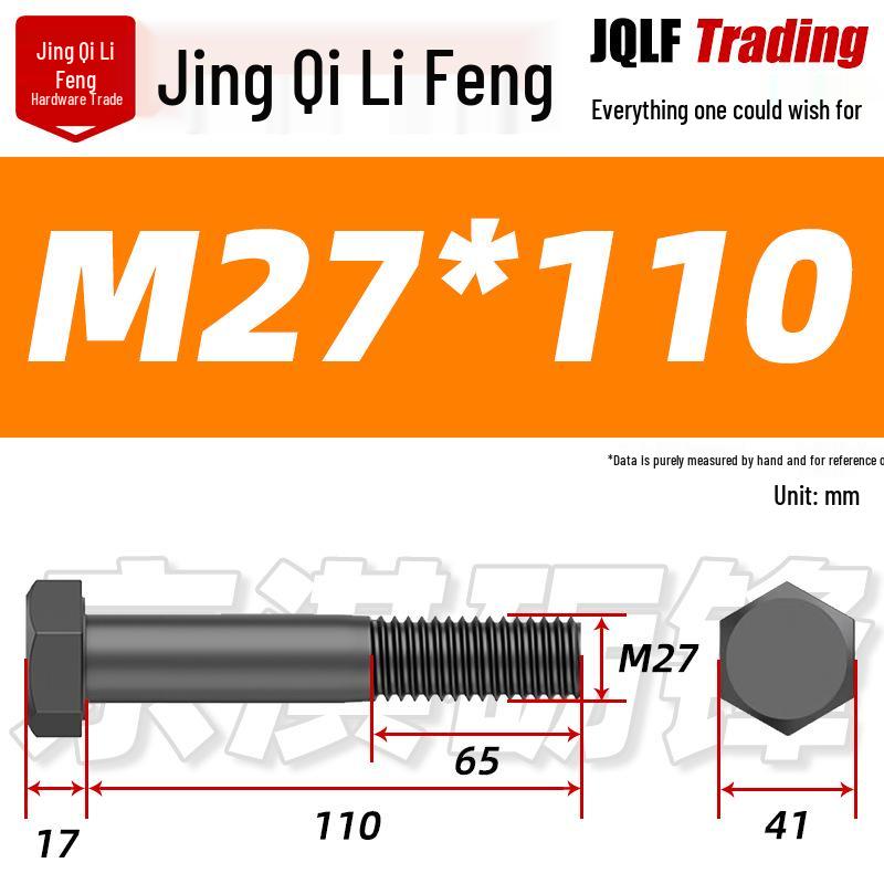 M27-M39 Grade 12.9 Blackened Half-Thread Hexagon Bolt