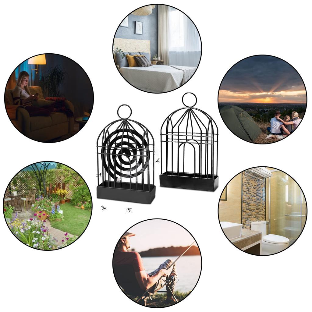 Mosquito Coil Holder Metal Incense Holder Retro Incense Coil Burner,Portable Hanging Bird Cage Outdoor Home Garden Decor(Black)