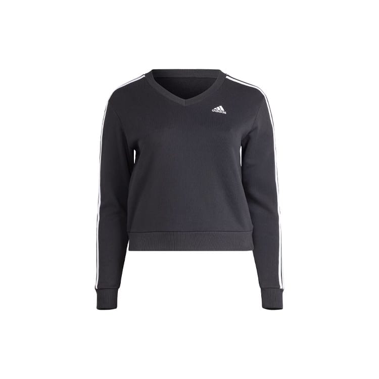 adidas Women's Essentials 3-Stripes V-Neck Sweatshirt Black IQ4835