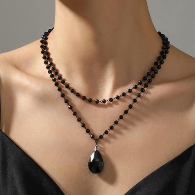 European and American Multi-layer Crystal Necklace Design Glass Crystal Handmade Beaded Choker Neck Chain