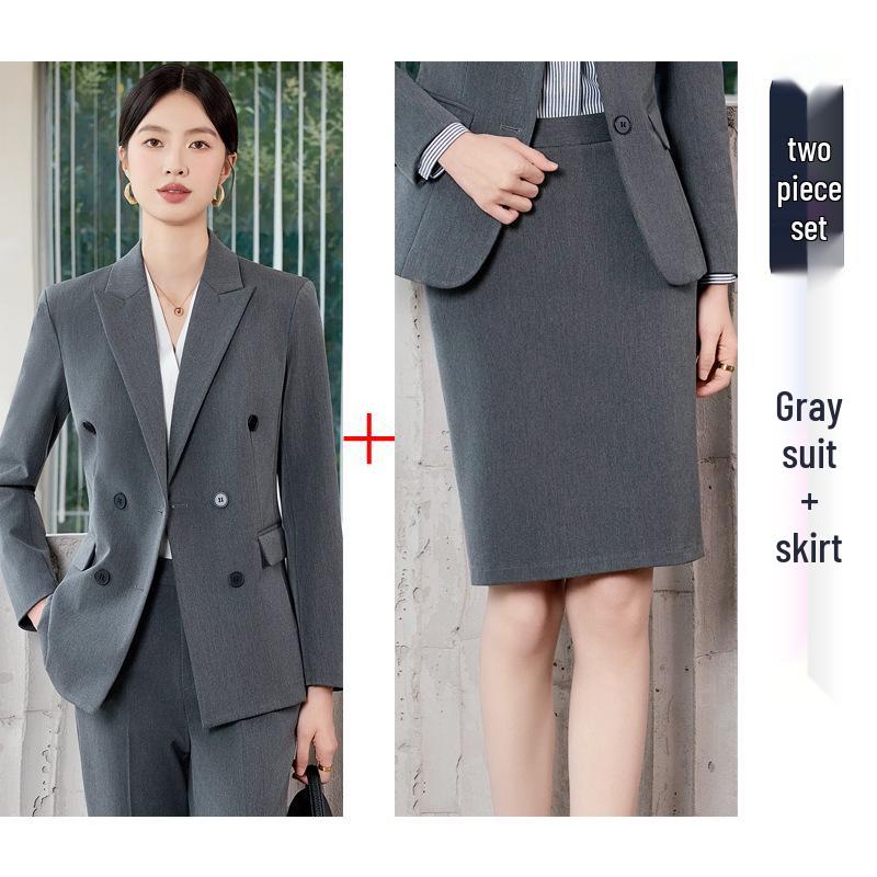 

Жіночий двобортний костюмний набір: Простий та вишуканий блейзер з довгим рукавом для осені/зими 2025. Професійний одяг для поїздок на роботу. S