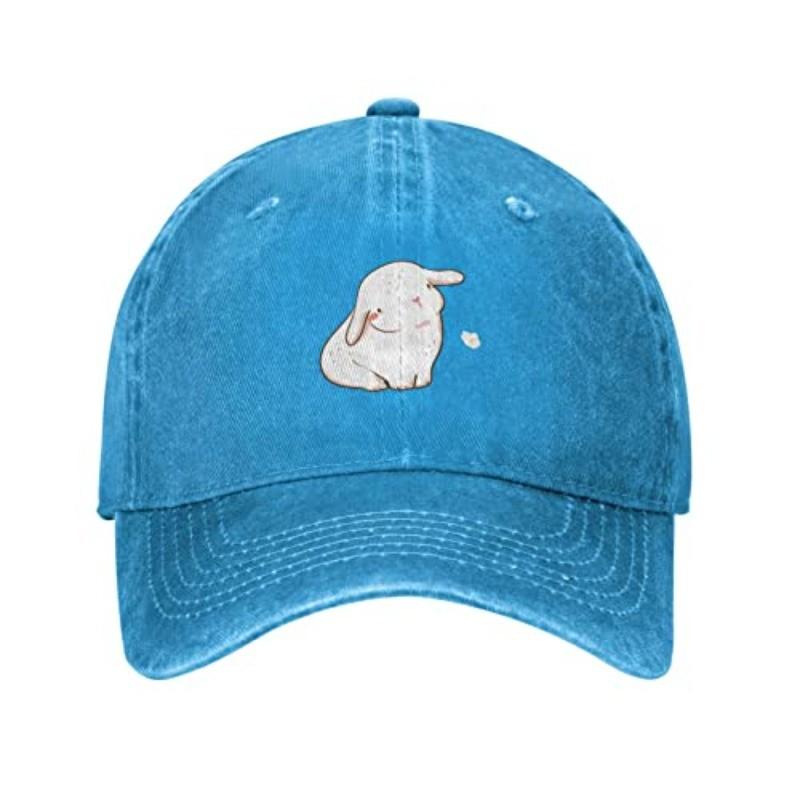 Cute White Bunny Baseball Cap Washed Cotton Distressed Adult Casual Sun Protection Adjustable Hat