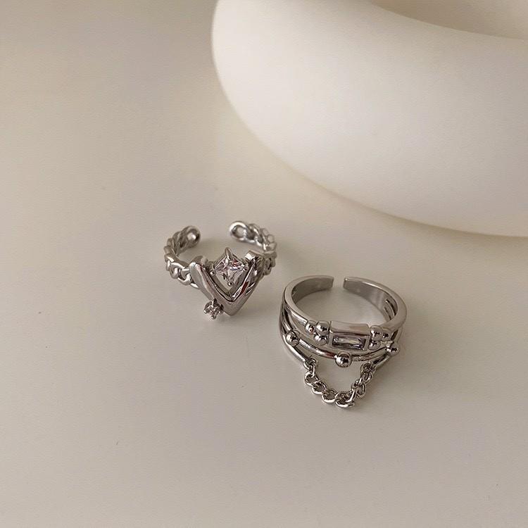 Niche Design Zircon Chain Love Couple Trendy Cool Woman Cold Wind Opening Ring Index Finger Ring