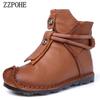 Damskie buty z prawdziwej skóry, ręcznie robione, miękkie botki, wygodne buty codzienne dla kobiet, krótkie botki w stylu narodowym
