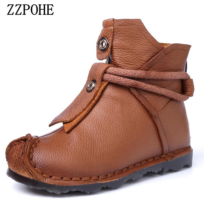 Damskie buty z prawdziwej skóry, ręcznie robione, miękkie botki, wygodne buty codzienne dla kobiet, krótkie botki w stylu narodowym