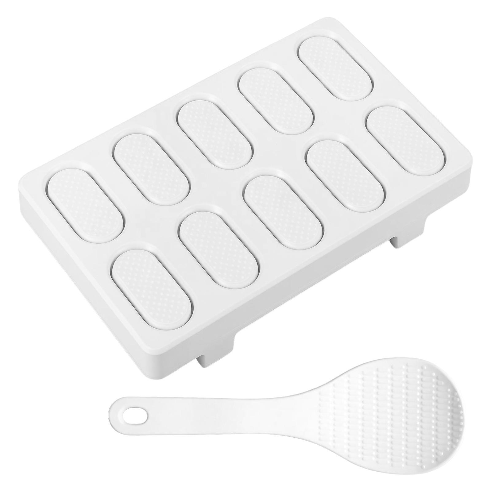 

10 Grid Sushi Rice Making Mold Plastic Rice Ball Mold Maker Nonstick Sushi Press Tool with Spoon Easy Demold for Home Picnic білий
