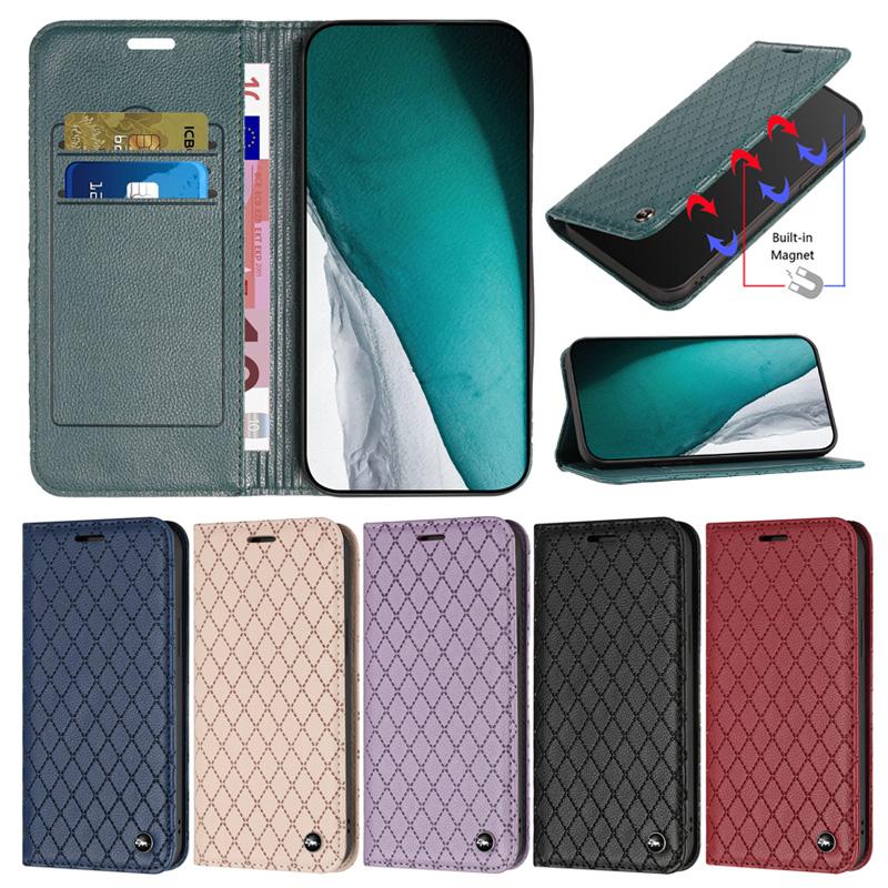 

Роскошный кожаный чехол-бумажник с ромбовидной сеткой, магнитный противоударный чехол, подставка для карточек для Samsung Galaxy S21 S22 Plus A12 A13 A22 A23