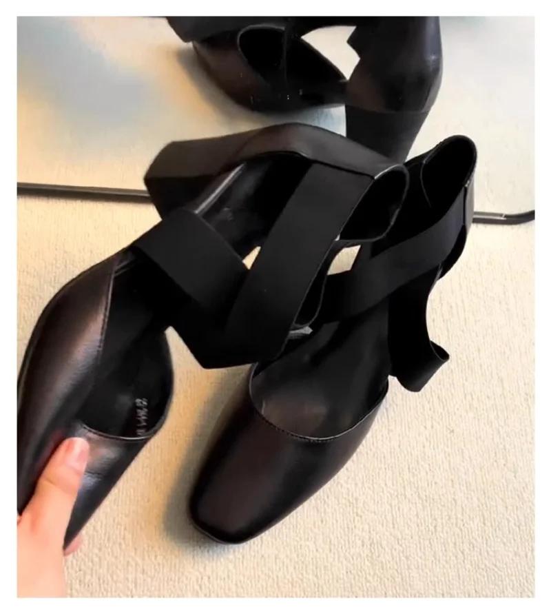 Fashion Round Toe Women's Sandals 2025 Women Pumps French Style Summer Lady Spring Autum Retro Shallow Mouth Square Thick Heel