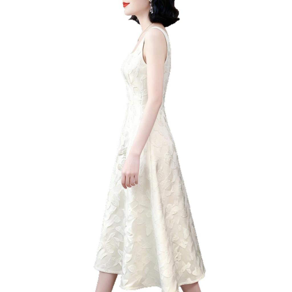 Butterfly Jacquard Slim Fit Formal Dress - Retro Socialite Style, Cinched Waist, Summer Birthday Outfit