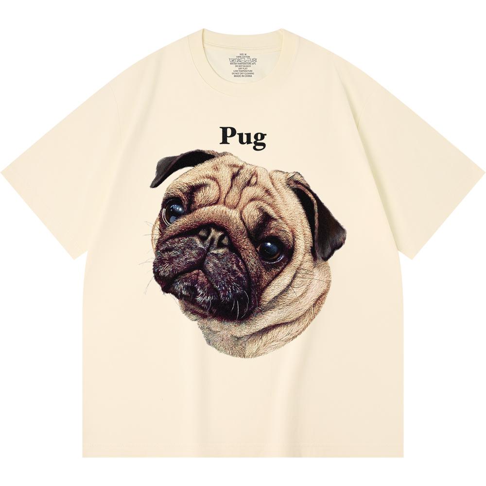 230GSM 100% Cotton T-Shirt Pug Print Tees Funny Harajuku Style Combed Cotton Tshirt