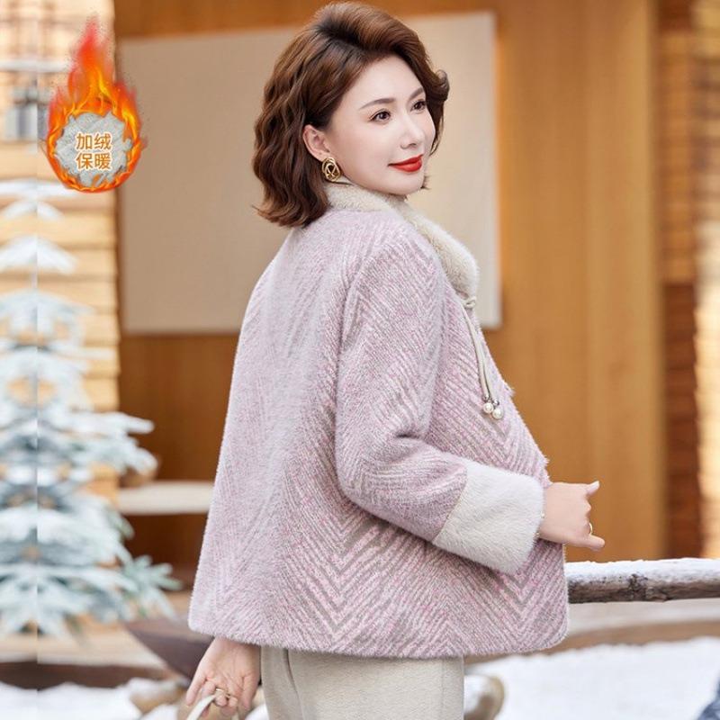 Middle-aged and old women's clothing mother jacket autumn and winter models, piled and thickened woolen jacket jacket autumn and winter models