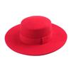 Autumn and Winter New Red Decorative with Delicate Wool Woolen Flat Top Top Hat Casual Fashion Travel Felt Hat