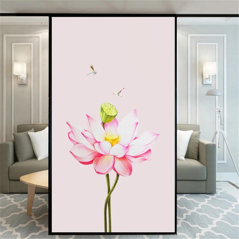 

Static Cling Privacy Windows Film Decorative Lotus Pond Stained Glass Window Stickers Frosted Window Tint Film (as the picture,40x60cm WxH)