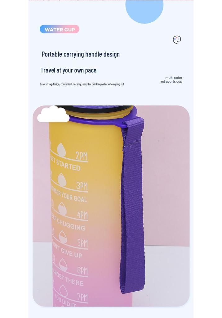 Gradient Color 1L Sports Water Bottle with Straw - Large Capacity Outdoor Plastic Space Cup