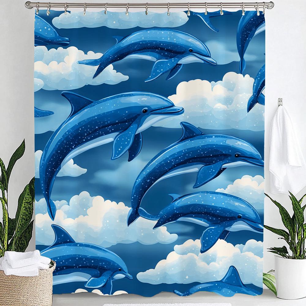 

Cartoon Ocean Signage Coconut Tree Beach Scenery Shower Curtain, Bathroom Decorative Shower Curtain, Home Curtain with Hooks 90x180cm-35x70in