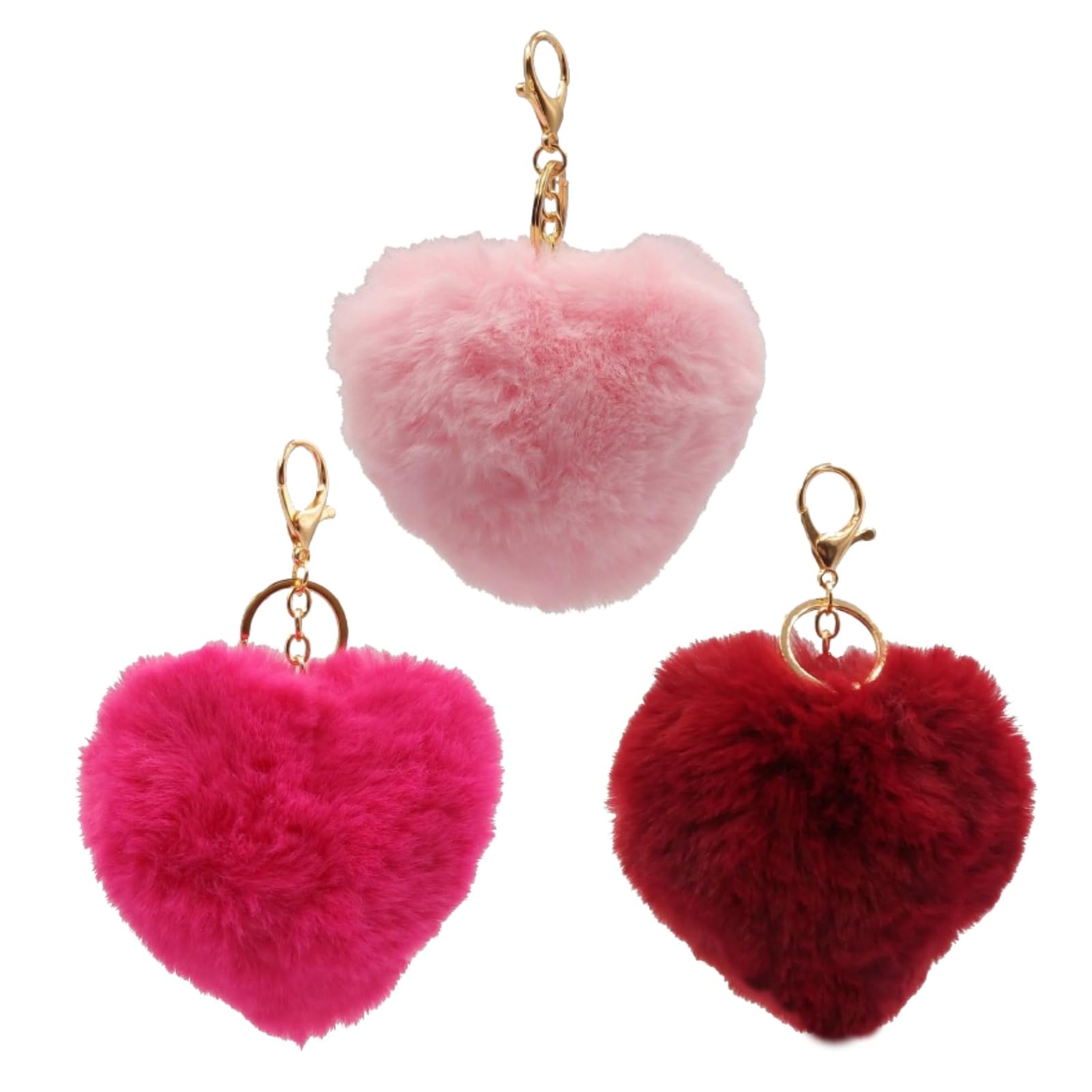 

[APOSITV] Fur Heart Charm Keychain with Fluffy Fur Pompom Color Set (3 Pink Colors)