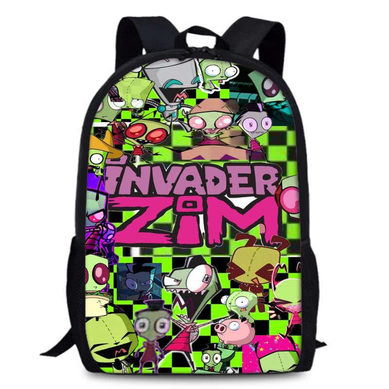 Zim Dib Invader Gaz Cartoon Animated Character Printed Backpack Children