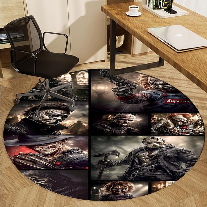 Bride of Chucky Pattern Round Rug, Indoor/Outdoor Mat, for Picnic, Gameroom, Bedroom, Office, Living Room, Home Decor Carpet, Birthday Gift