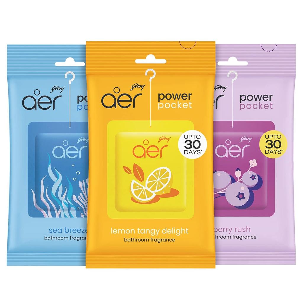 Godrej Aer Power Pocket Bathroom Gel Freshener Assorted 10G 3pcs Pack Of 2 Long Lasting Toilet Fragrance