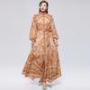 Women's Floral Pattern Printed Stand Collar Lantern Sleeve Holiday Dress Summer Autumn New Fashion Vintage Chiffon Long Maxi Dress