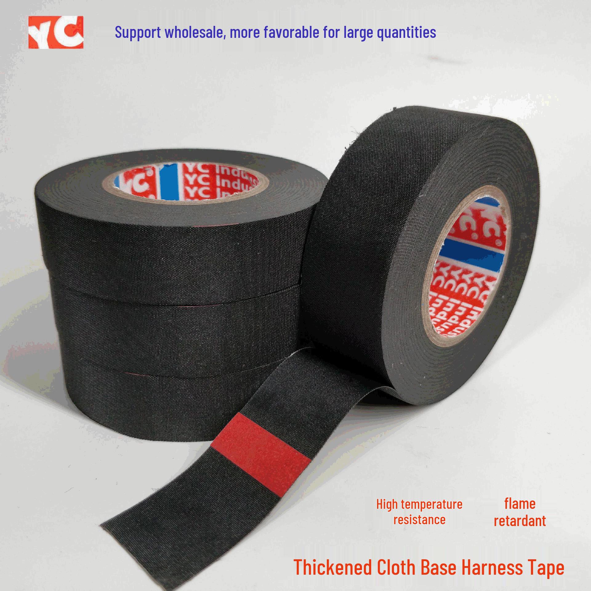 

YC525 Fabric Adhesive Tape for Wire Harness Wrapping - Thickened Flocking Cloth Tape for New Energy Vehicle Applications 19mm x 15m; Black