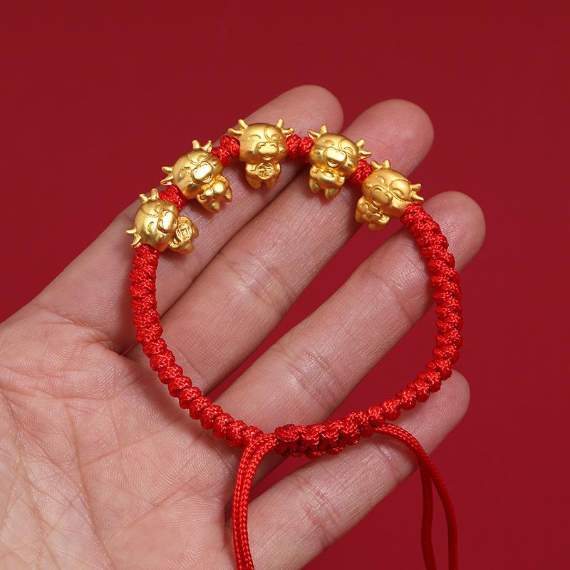 Five Niu Send Blessing Men's and Women's Bracelets Natural Year of the Ox Red Rope Woven Bracelets Good luck and safety High-end gift jewelry
