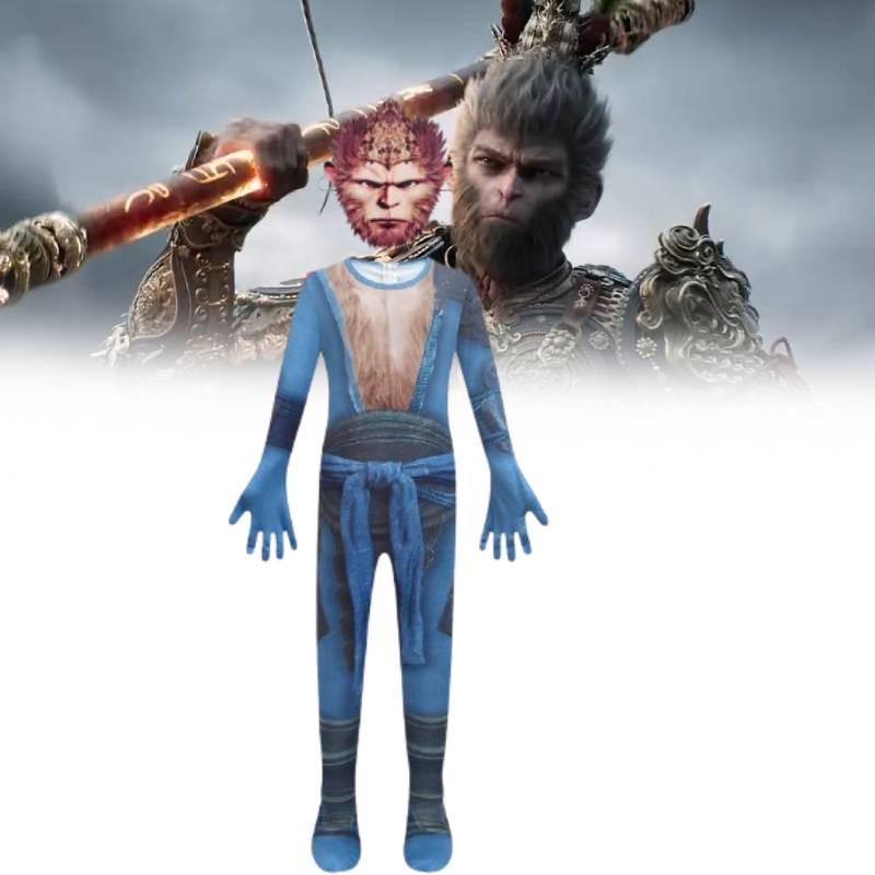 Wukong Myth Black Kids Costume Jumpsuit Mask Set Game Cosplay Halloween Party