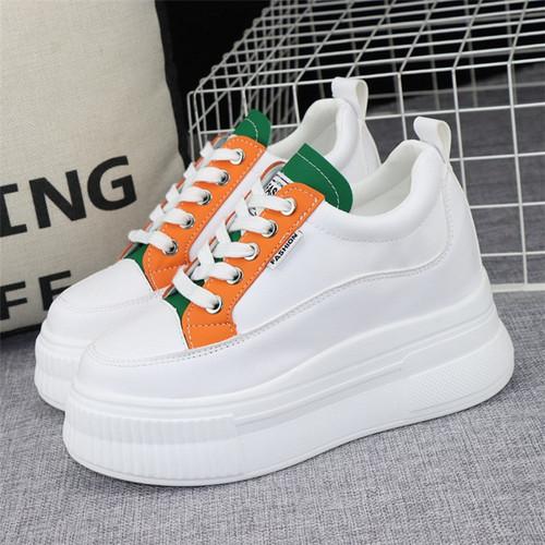 

мода Высокое качество 10 см Платформа Клиновидные кроссовки Обувь с увеличением роста Кожа Женская Весна Осень Водонепроницаемая обувь Tenis De Mujer 40 оранжевый