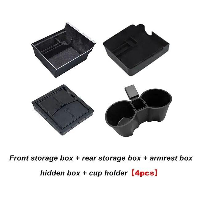 Car Central Armrest Storage Box For Tesla Model 3 / Y  2022 2023 Hidden Box Cup Holder Flocking Organizer Containersr