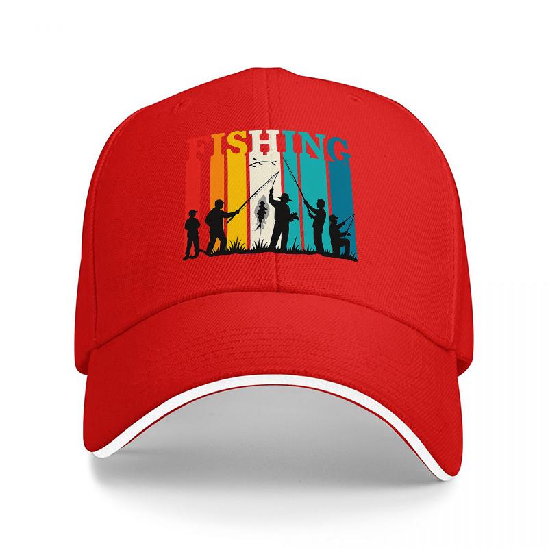 

FISHING RETRO SILHOUETTE BASEBALL CAP COLORFUL STRIPES DESIGN Unisex OUTDOOR HAT FISHING ENTHUSIASTS STYLE CLASSIC FIT Adjustable