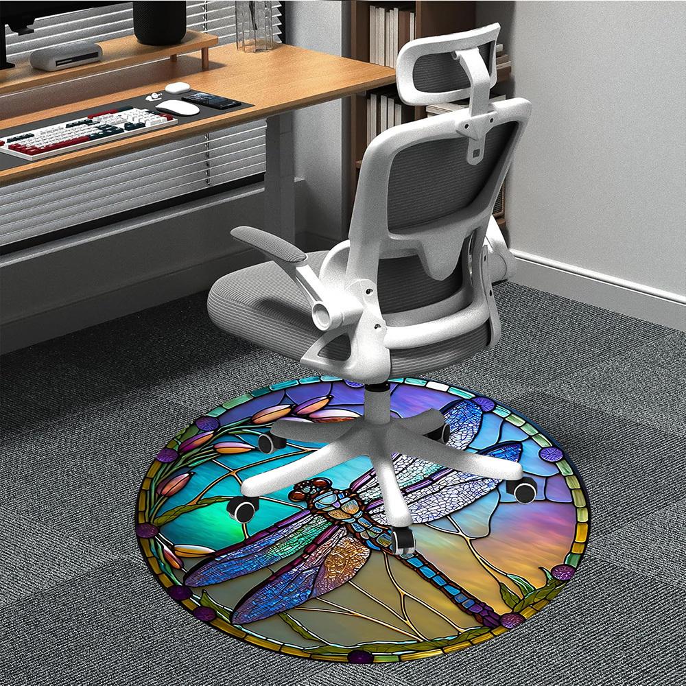 

1pc Stained Glass Dragonfly Chair Carpet for Office Non-Slip, Machine Washable Rug for Office - Holiday DecorMachine Made yy251029048 80cm by 80cm