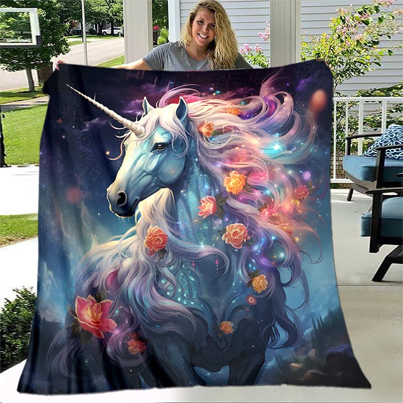 Fantasy Unicorn Fleece Blanket - Soft Flannel Throw for Sofa/Bed, Magical Cozy Gift for Girls & Dreamers, Lightweight & Warm