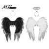 Elastic Strap Angel Wings Feather Wing for Women Girls, Soft Organza Costume Accessory Fluffy with Headband Photo Booth, Halloween Cosplay Party,