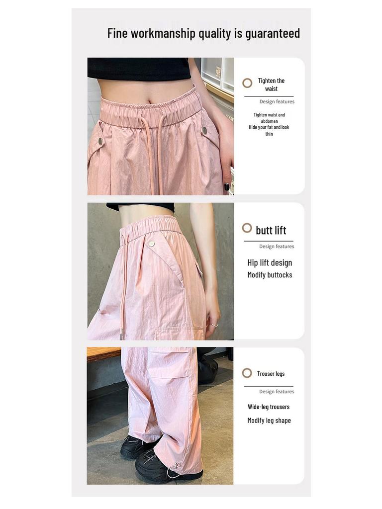 Petite Women's Quick-Dry Parachute Cargo Pants - Loose, Straight-Leg, Spring/Autumn Hiking Casuals