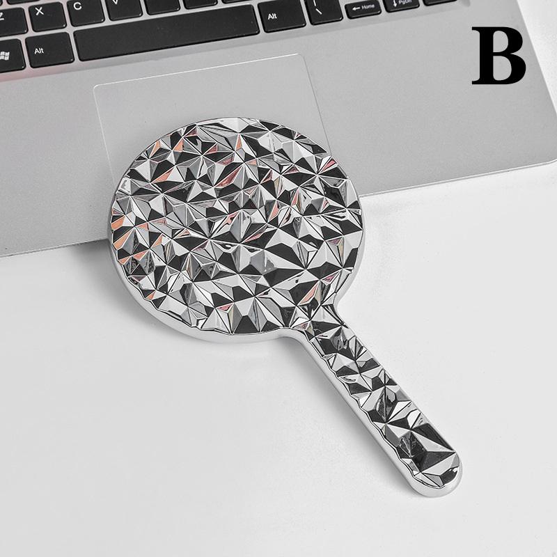 Round Mirror Mini Hd Beauty Handle Mirror Travel Portable Hand-Held Beauty Mirror For Women Cosmetic Makeup Mirror B серебряный