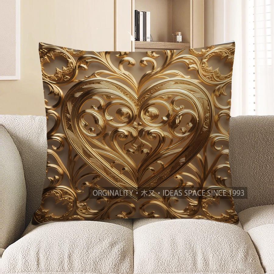 2D Gilt-Embossed Heart Pattern Decorative Pillow Covers Pattern Cushion Cover Suitable For Sofa Bedroom Car Pillow Cover