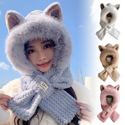 1PC Gruby Outdoor Skiing Puszysty Ciepły Zimowy Pluszowy Szalik Jednoczęściowa Czapka Czapka Rowerowa Nauszniki