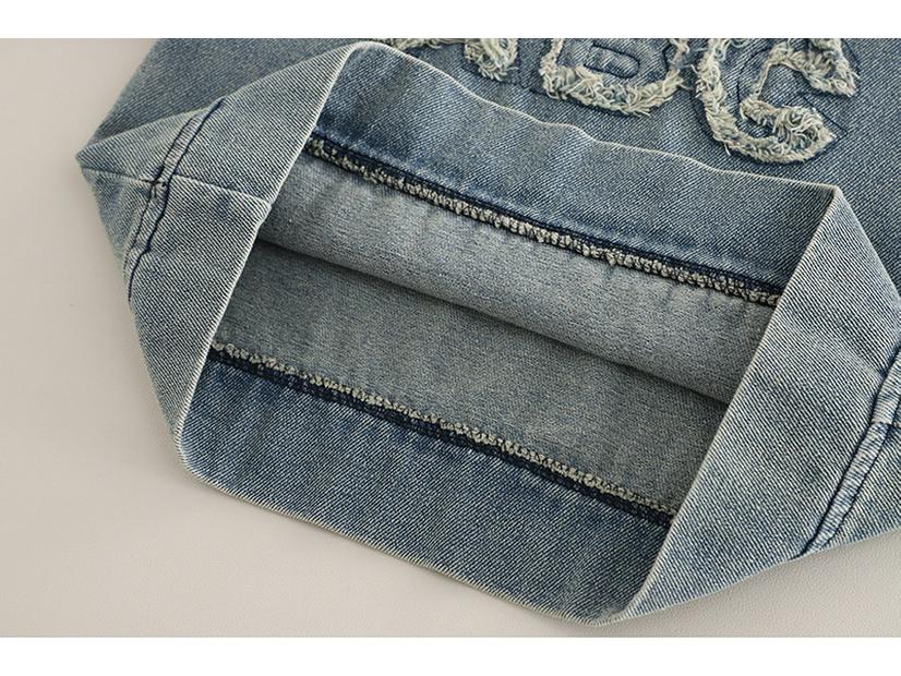 Chlapecká dvoudílná souprava s kapucí z džínové bavlny: Jarní/podzimní styl s potiskem písmen a velkými kapsami, dlouhé rukávy