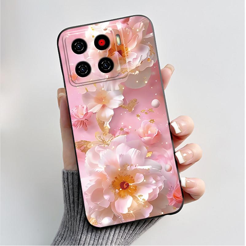 Handyhülle Für ZTE Blade A56 BladeA56 Pro Hülle Luxus Mode Schmetterling Blumen Schwarz Weiches TPU Silikon Schutzhülle Schale