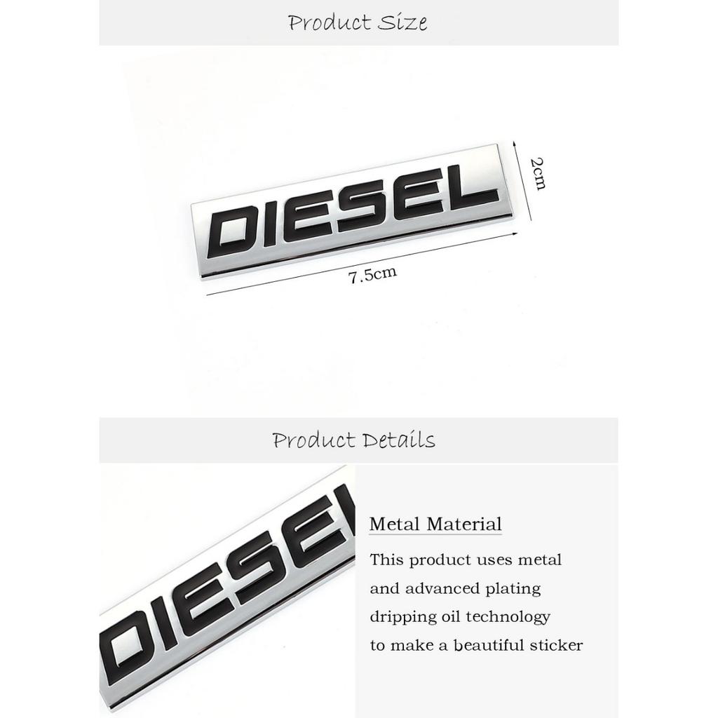 3D Metal Diesel Petrol Logo Badge Sticker Side Fender Rear Trunk Emblem Decal Car Styling
