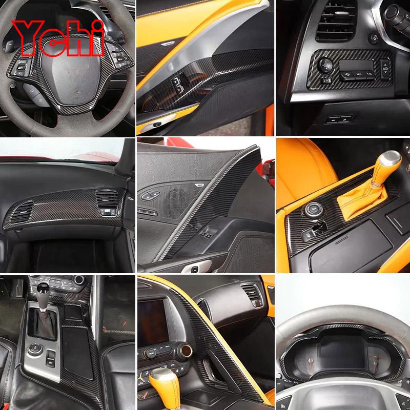 For Chevrolet Corvette C7 2014-2019 ABS Carbon Fiber Interior Kit Dashboard Console Gear Shift Panel Decoration Cover Stickers