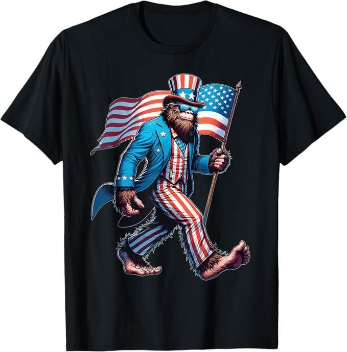

4th Of July Bigfoot Sasquatch Patriotic American Flag T-Shirt 4XL