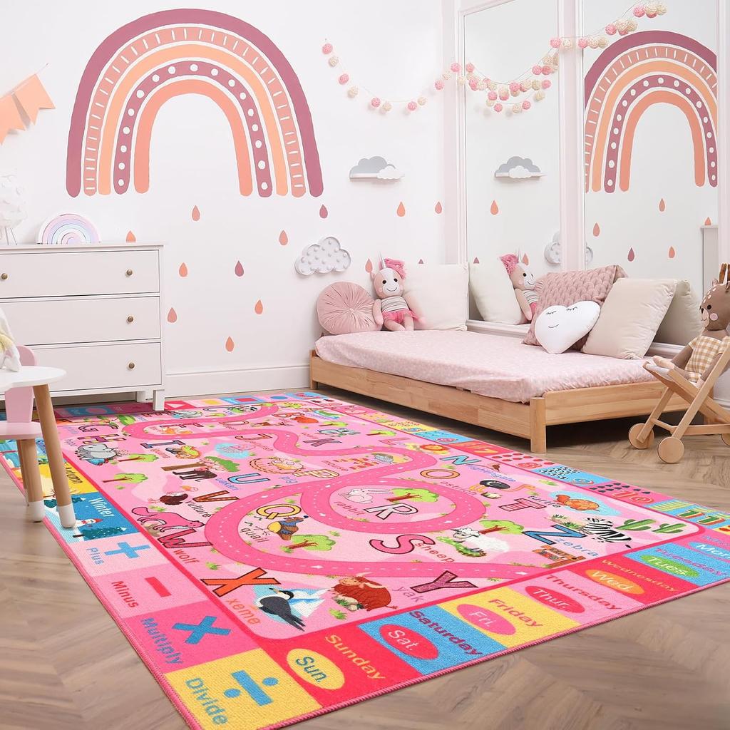 Terrug Kids Rug for Playroom, Educational Classroom Rug for Kids Room, Washable Nursery Rugs Non Slip Playroom Rugs Play Mat for Learning AB