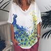 Fashion Women's T Shirt V-Neck Short Sleeve Top Women 3d Peacock Graphics Summer Plus Size Everyday Casual Female Clothing 5XL