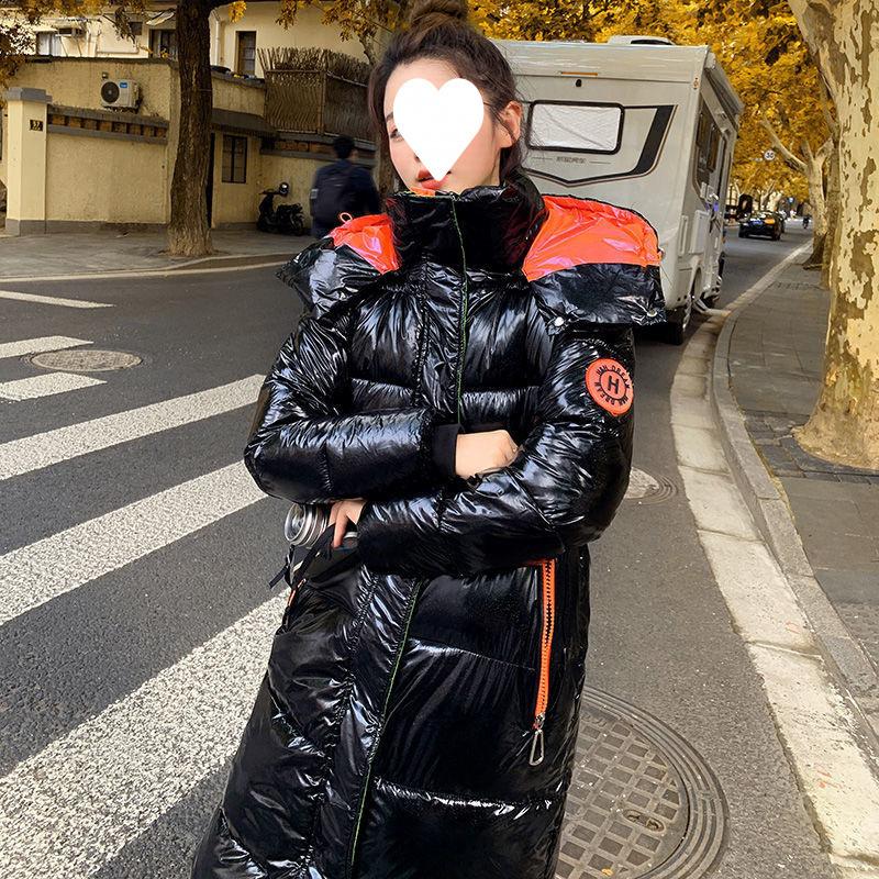 

Черная глянцевая парка женская теплая зимняя утолщенная пуховая хлопковая куртка ветрозащитная водонепроницаемая женское пальто с капюшоном повседневное длинное пальто XS прохладный черный