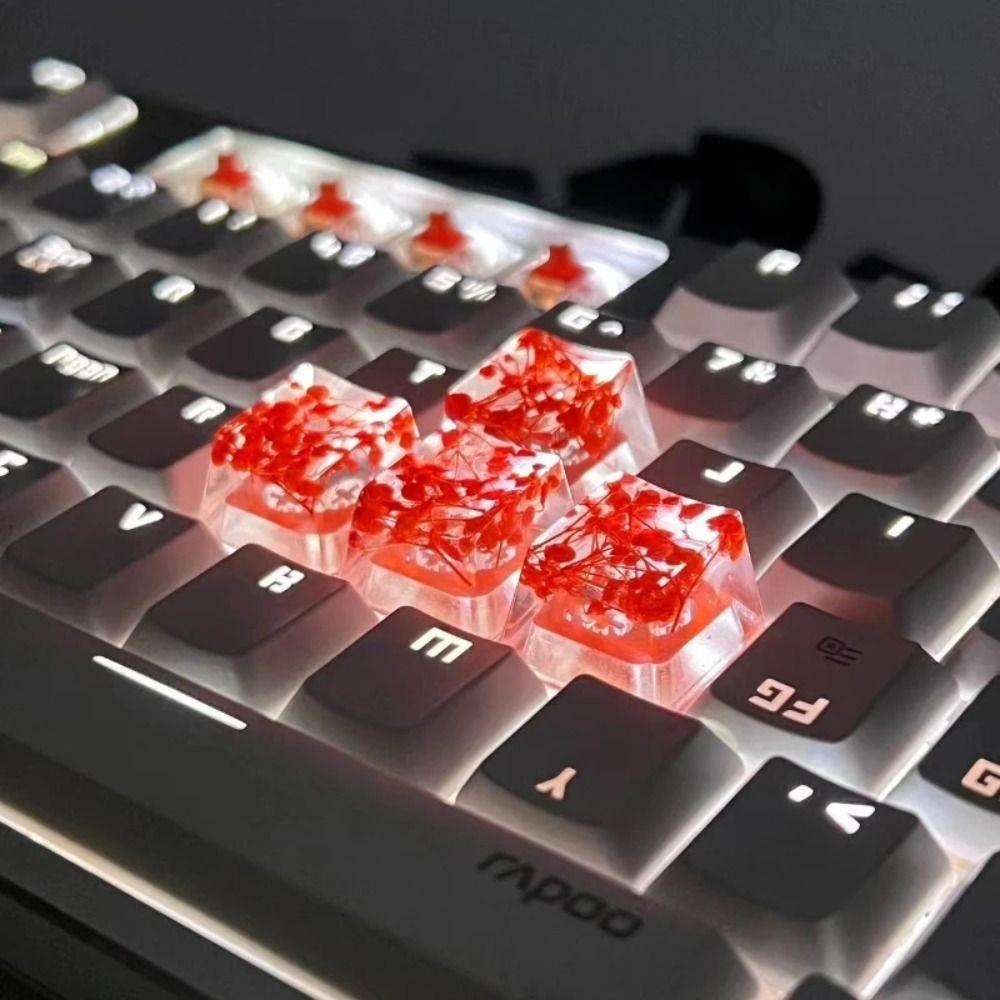 Translucent Mechanical Keyboard Keycap OEM R4 Resin Keycap Dried Flower Keycaps  Cherry MX