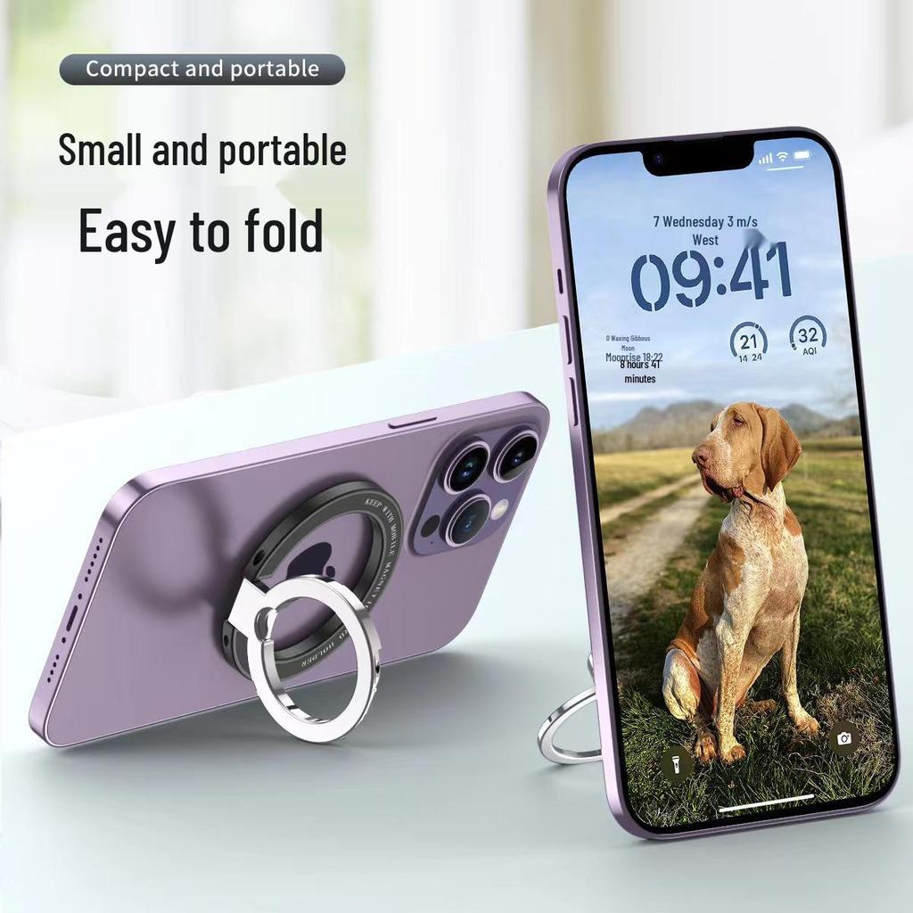 Magnetic Double Ring Phone Holder: Foldable Zinc Alloy Stand