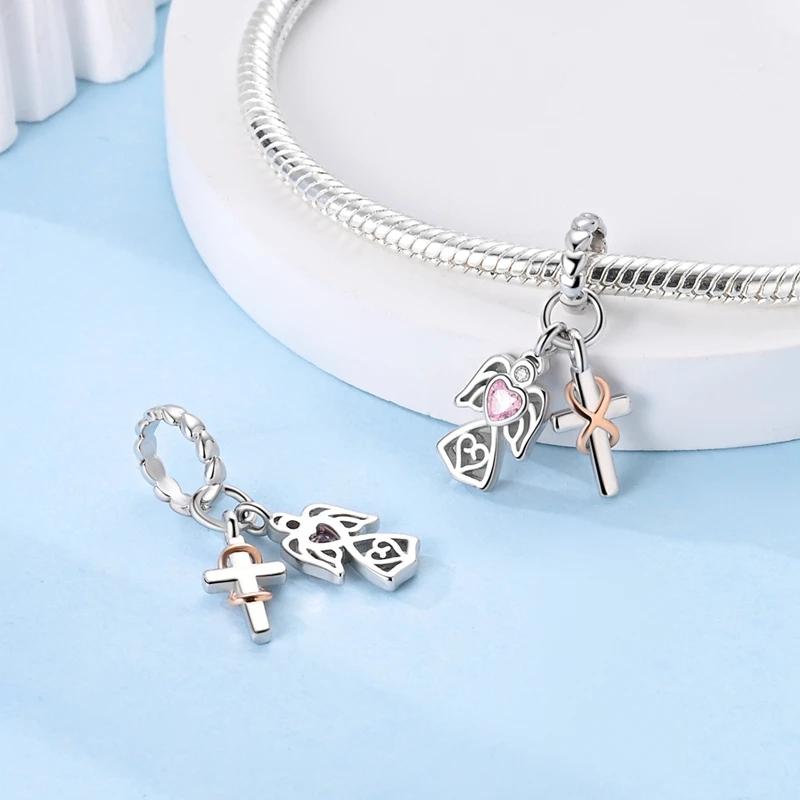 Fit Original Bracelet Copper Religion Cross Madonna Pendants Charms Beads For Women Jewelry Making Gift
